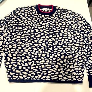 THML Navy and White Patterned Crew Neck Sweater w/ Hot Pink Trim